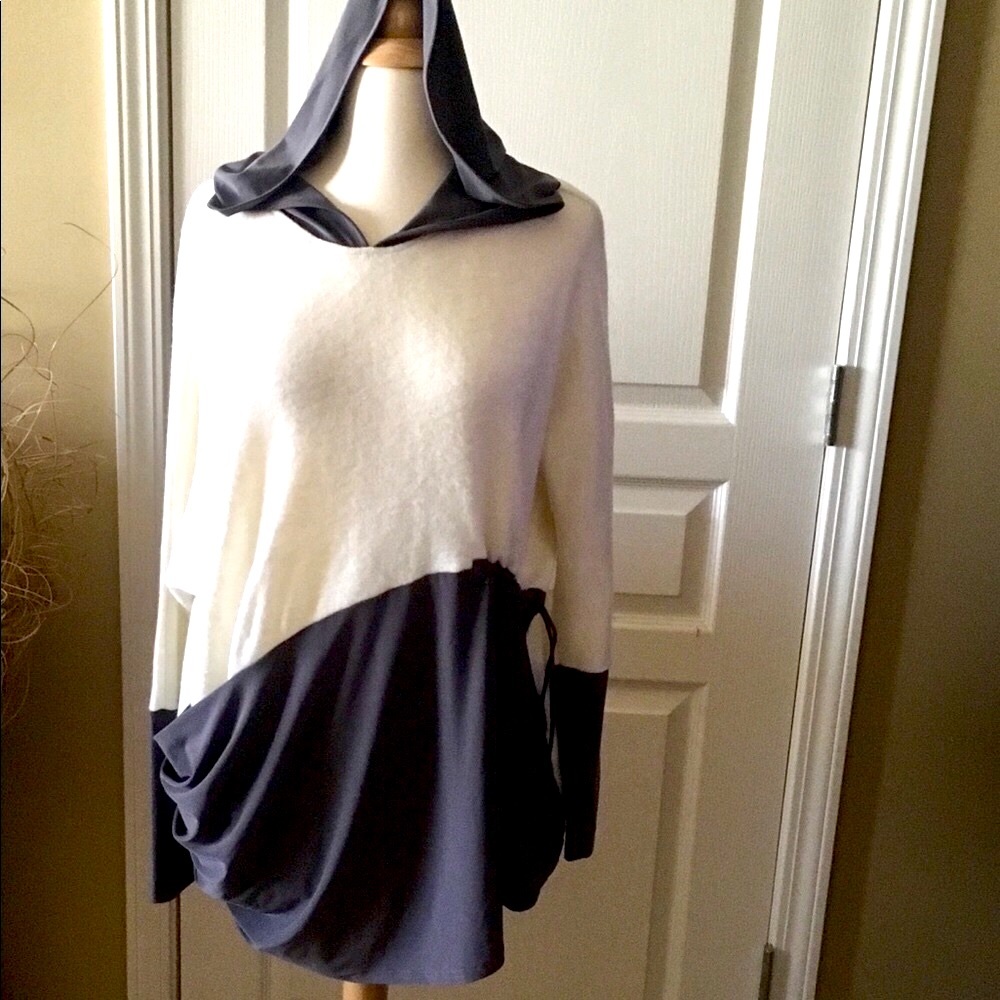SIMPLI hoodie white gray color-block tunic
